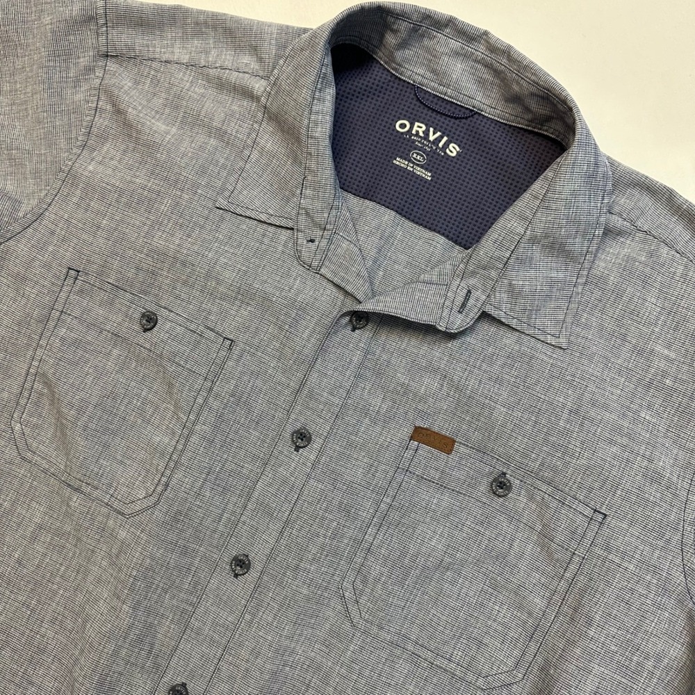 ORVIS Classic Collection Mens XXL Gray Short Sleeve Button Up Shirt Casual Size